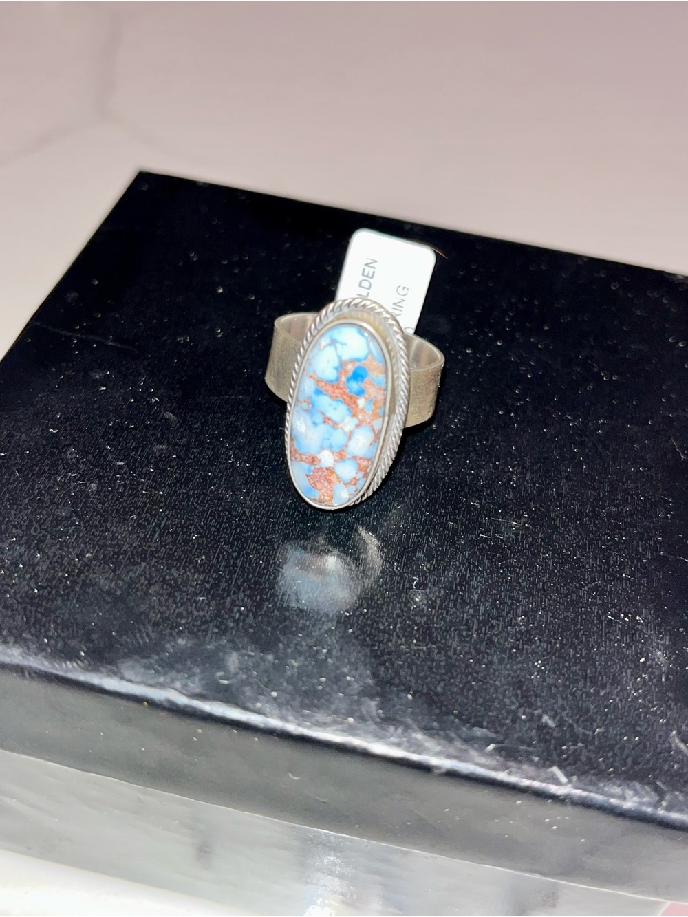 Amos Jake Navajo Sterling Silver Golden Hills Genuine Turquoise Ring - Picture 5 of 7